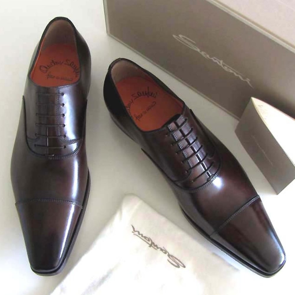 SANTONI Fatte A Mano brown cap-toe shoes 9 F 10 US - Picture 3 of 8